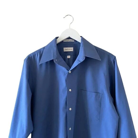 Van Heusen Poplin Blue Long Sleeves Cotton Blend Button DownShirt SZ 34/35 - Picture 3 of 11